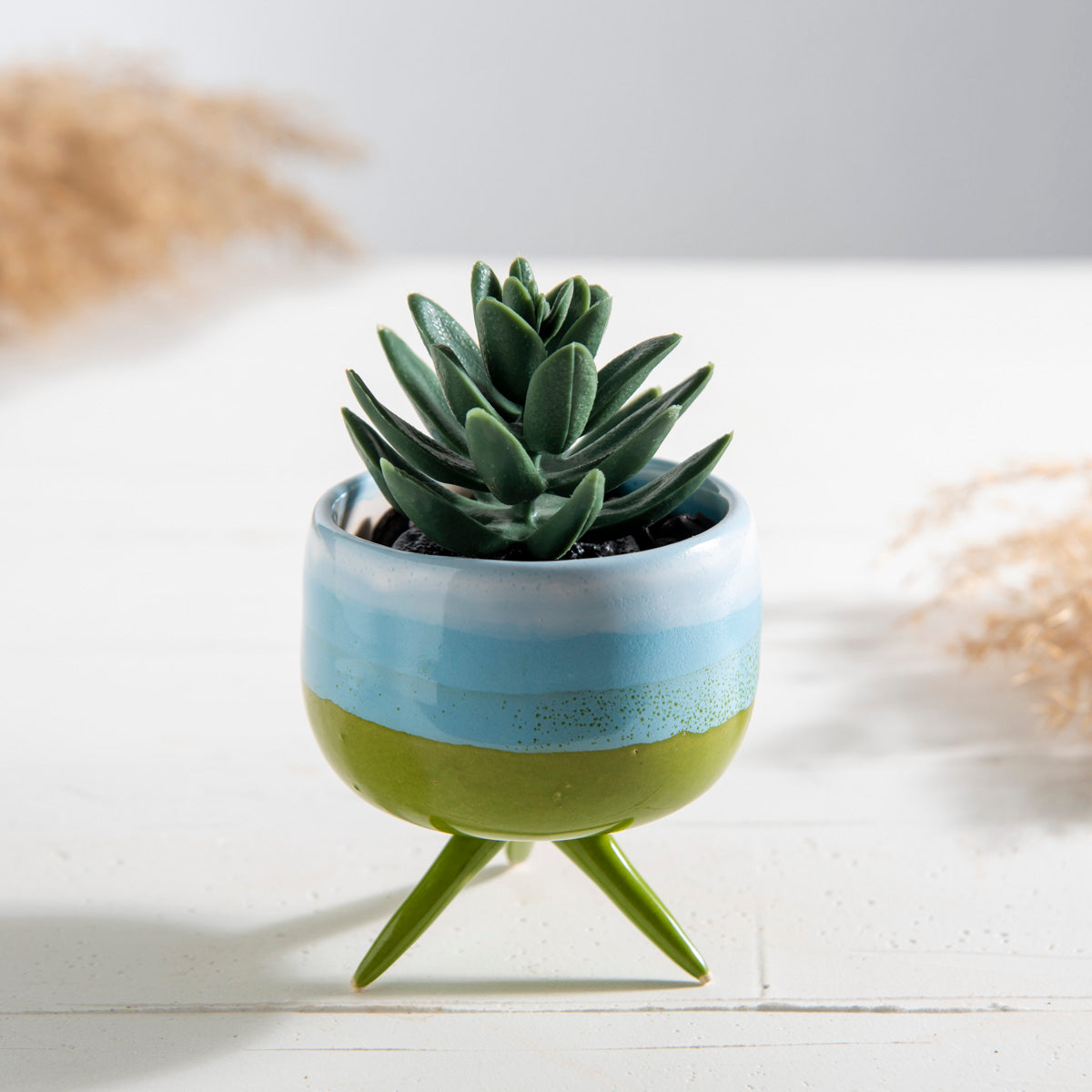 Handmade 3-Legged Ceramic Planter Pot - Cute Minimalist Succulent & Cactus Pot for Home Decor, Textured Clay Design