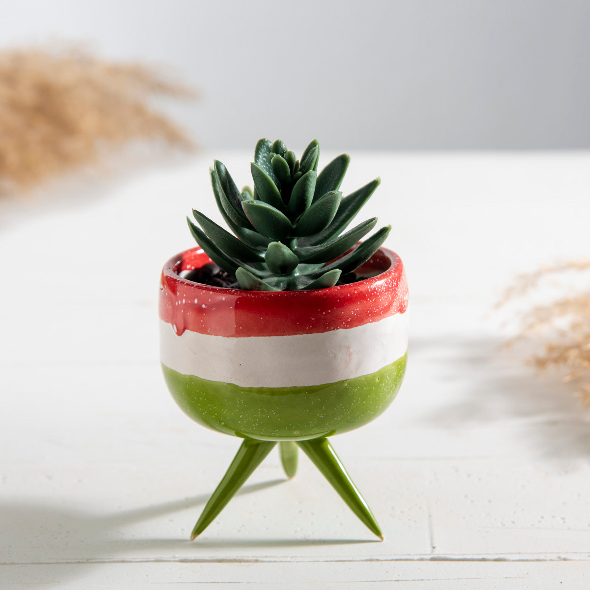 Handmade 3-Legged Ceramic Planter Pot - Cute Minimalist Succulent & Cactus Pot for Home Decor, Textured Clay Design