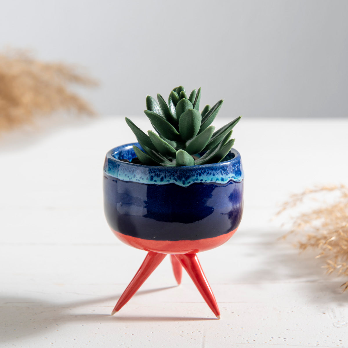 Handmade 3-Legged Ceramic Planter Pot - Cute Minimalist Succulent & Cactus Pot for Home Decor, Textured Clay Design