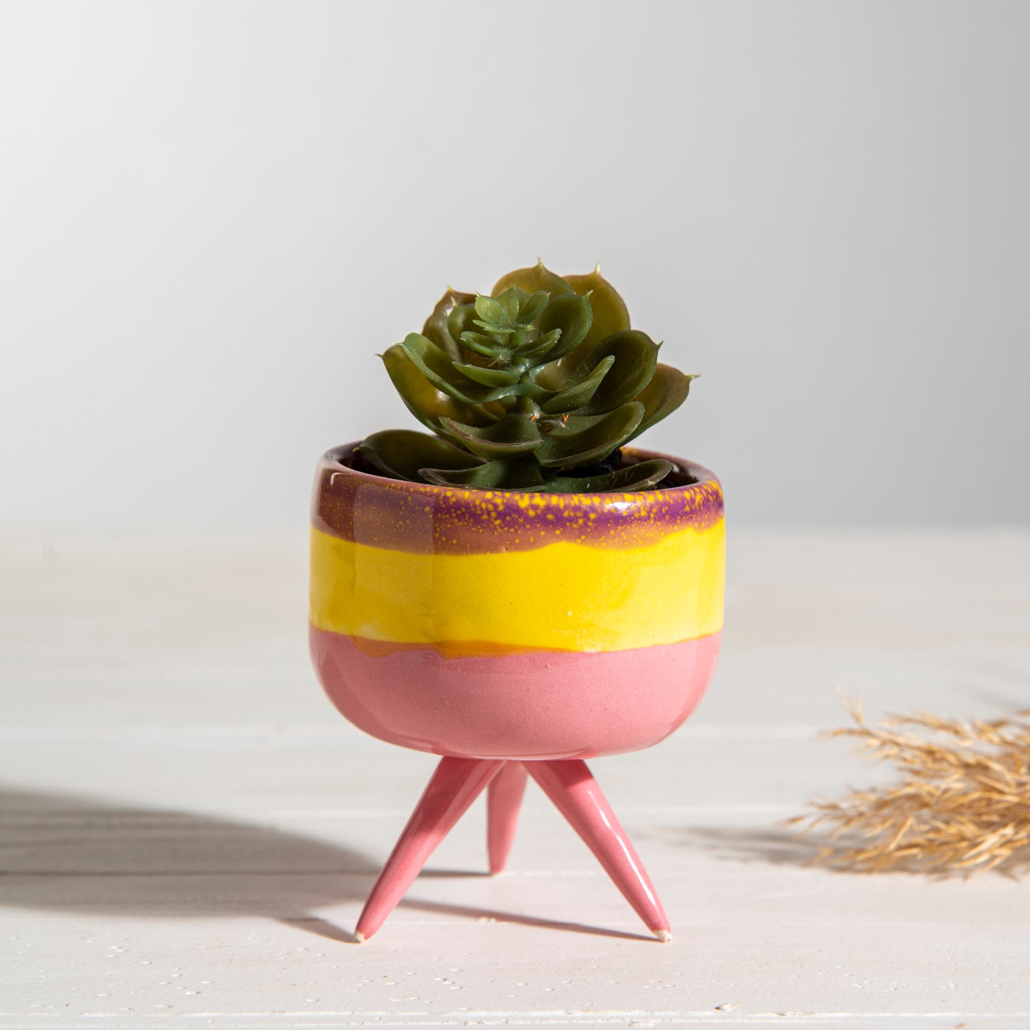 Handmade 3-Legged Ceramic Planter Pot - Cute Minimalist Succulent & Cactus Pot for Home Decor, Textured Clay Design