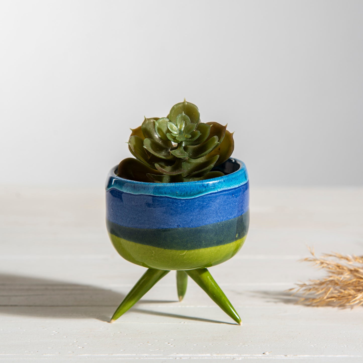 Handmade 3-Legged Ceramic Planter Pot - Cute Minimalist Succulent & Cactus Pot for Home Decor, Textured Clay Design