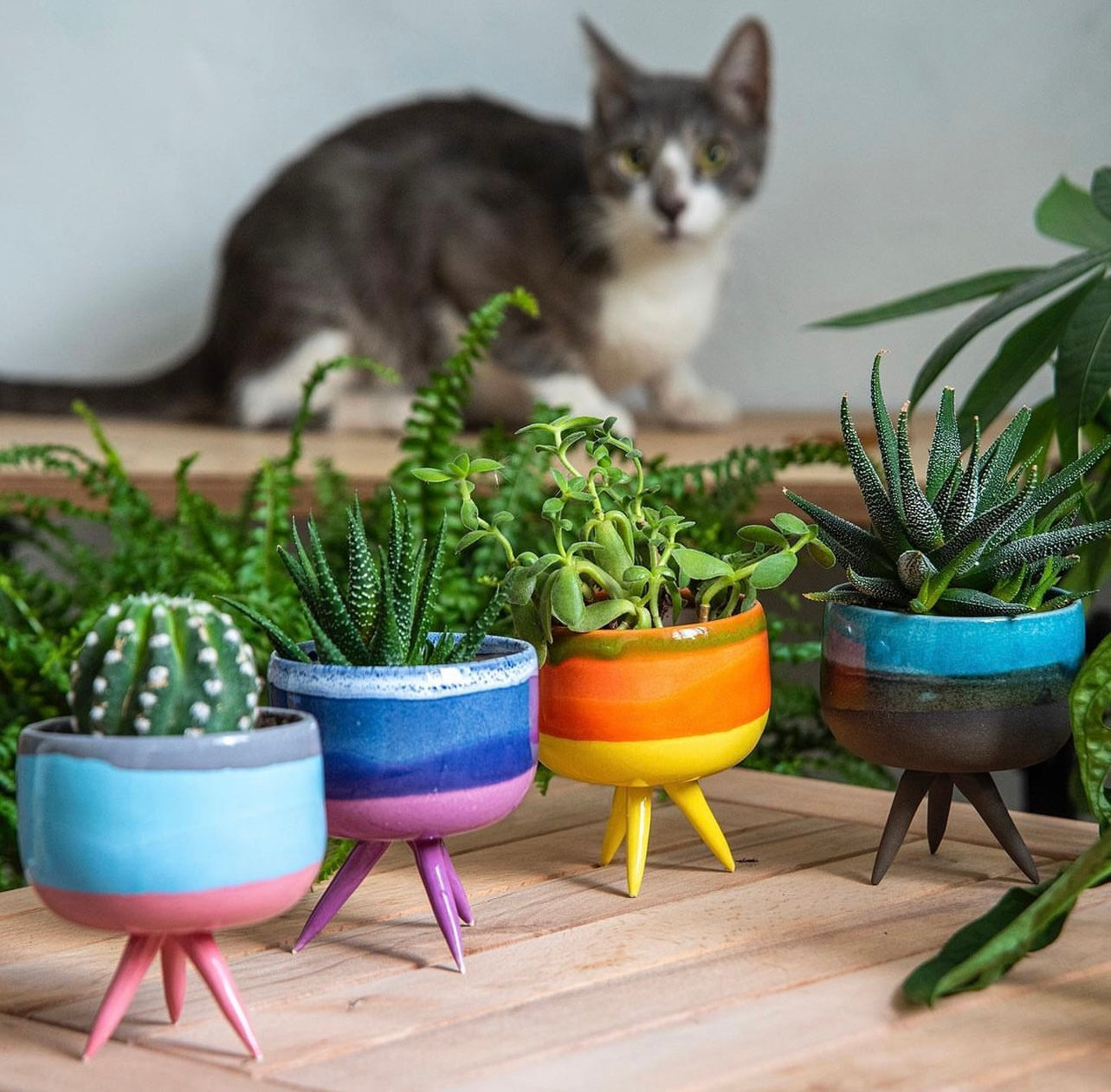 Handmade 3-Legged Ceramic Planter Pot - Cute Minimalist Succulent & Cactus Pot for Home Decor, Textured Clay Design