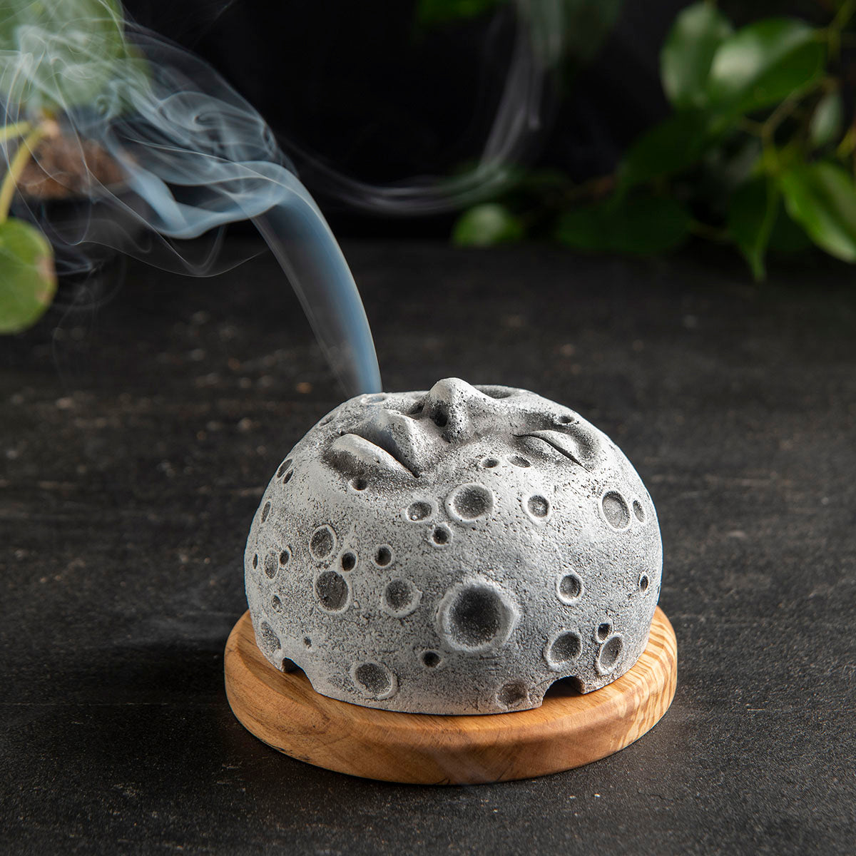 Moon Face Backflow Incense Burner & Stone Head Holder – Unique Handmade Incense Set