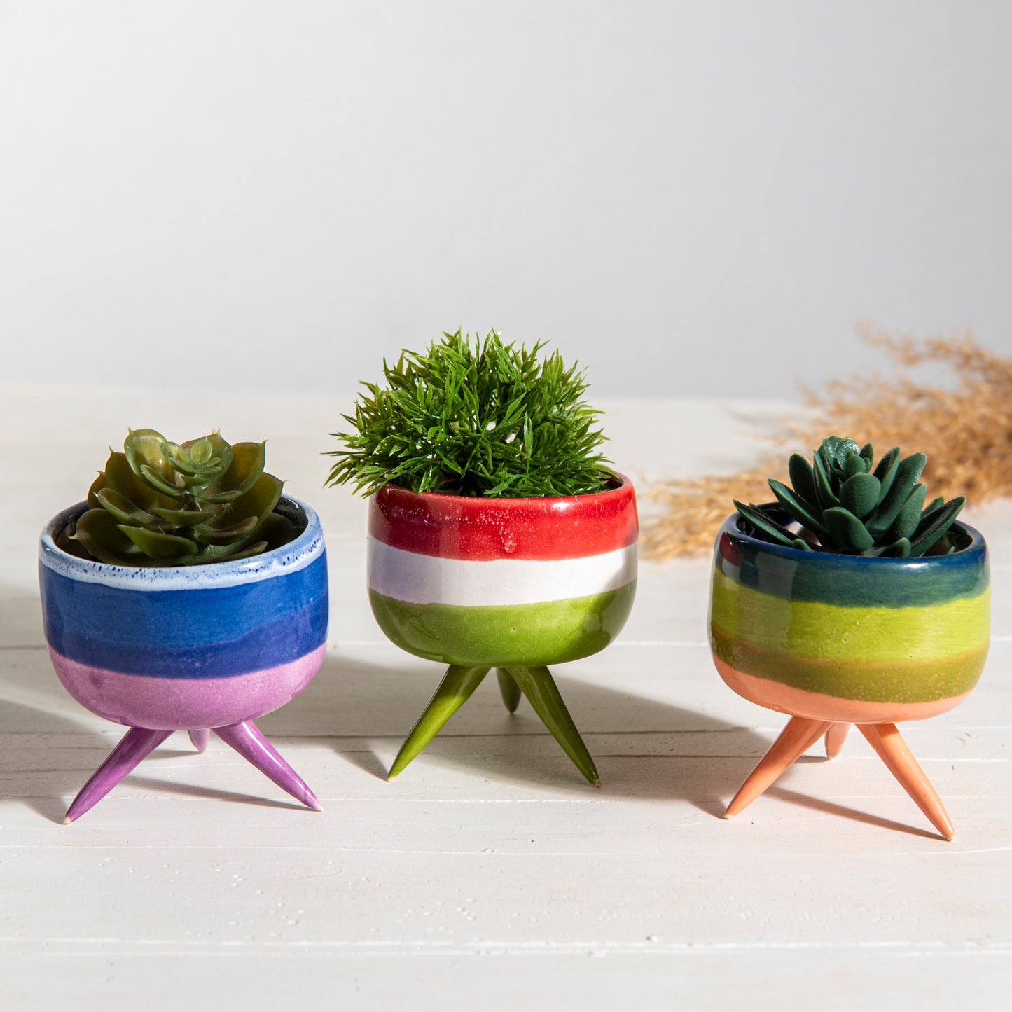 Handmade 3-Legged Ceramic Planter Pot - Cute Minimalist Succulent & Cactus Pot for Home Decor, Textured Clay Design