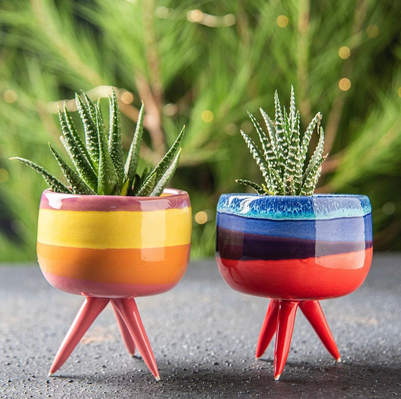 Handmade 3-Legged Ceramic Planter Pot - Cute Minimalist Succulent & Cactus Pot for Home Decor, Textured Clay Design