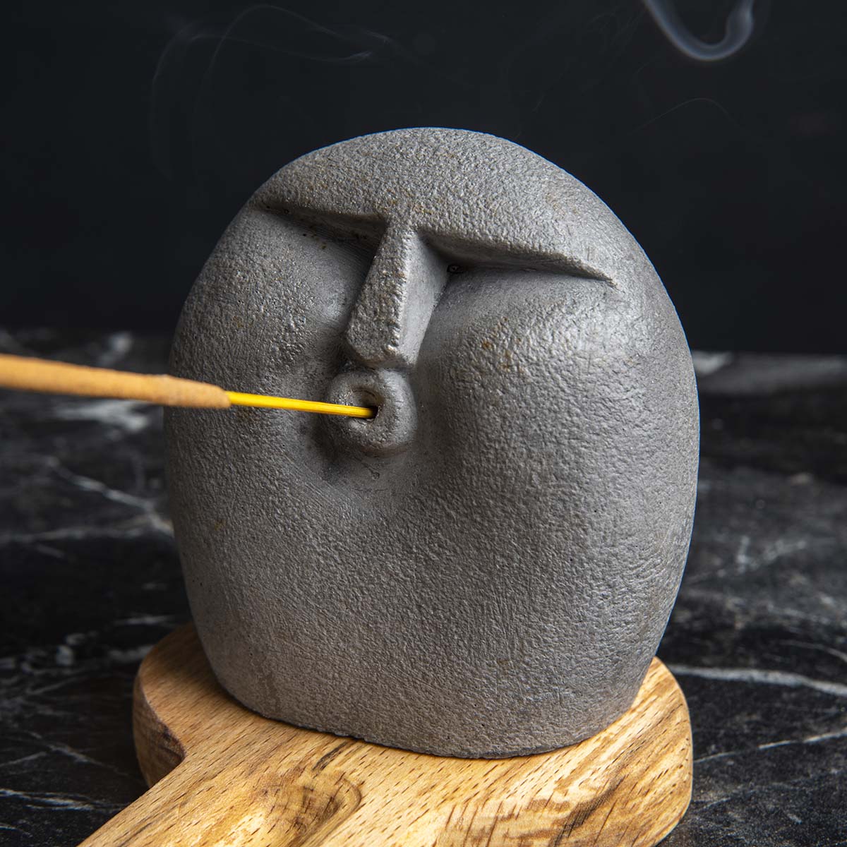 Stone Face Incense Holder with Beech Wood Tray & Satya Organic Incense. Handmade, Elegant Design for Relaxation & Aromatherapy