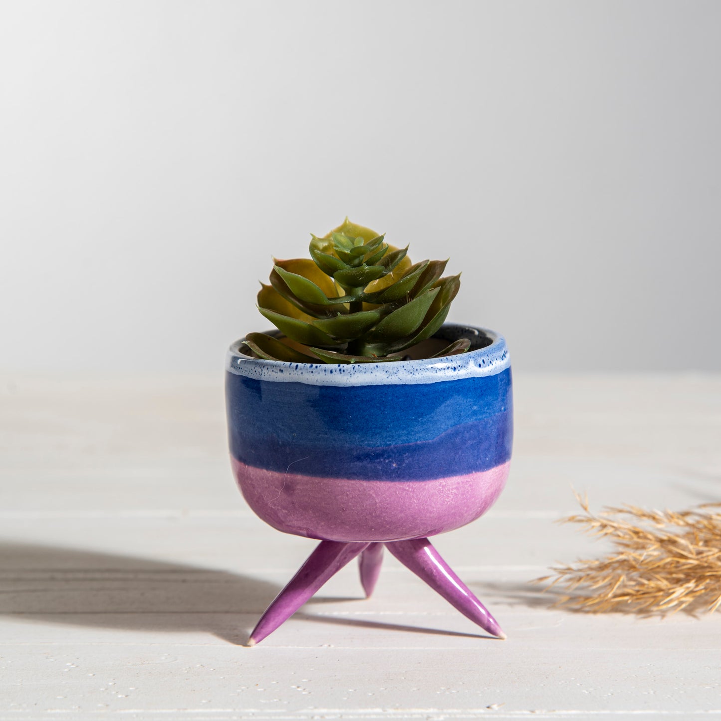 Handmade 3-Legged Ceramic Planter Pot - Cute Minimalist Succulent & Cactus Pot for Home Decor, Textured Clay Design