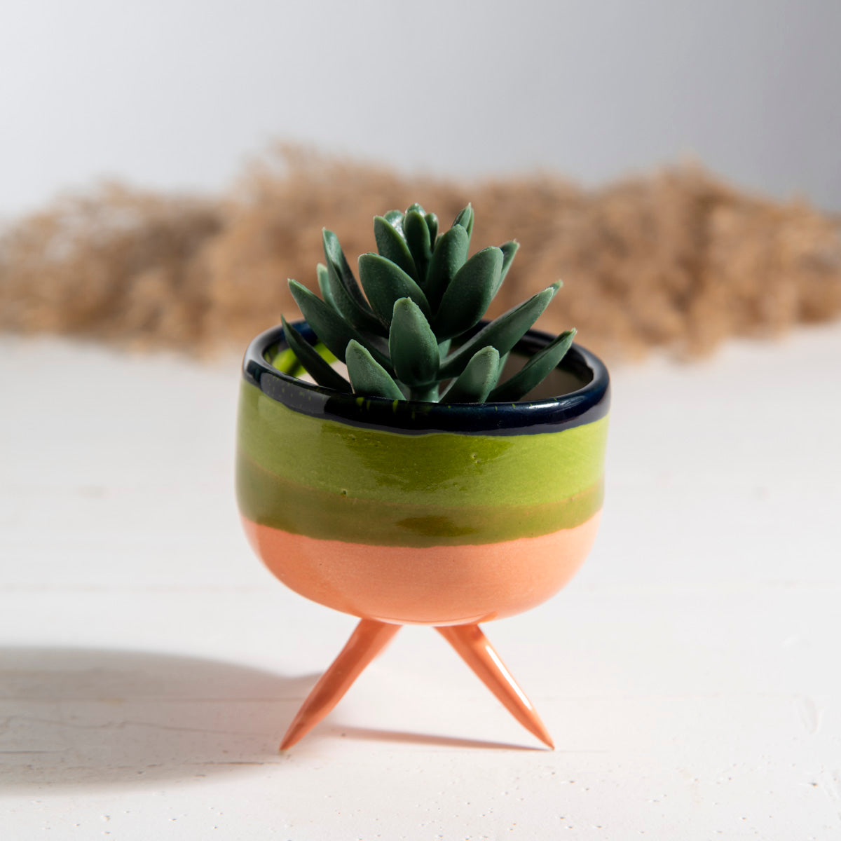 Handmade 3-Legged Ceramic Planter Pot - Cute Minimalist Succulent & Cactus Pot for Home Decor, Textured Clay Design